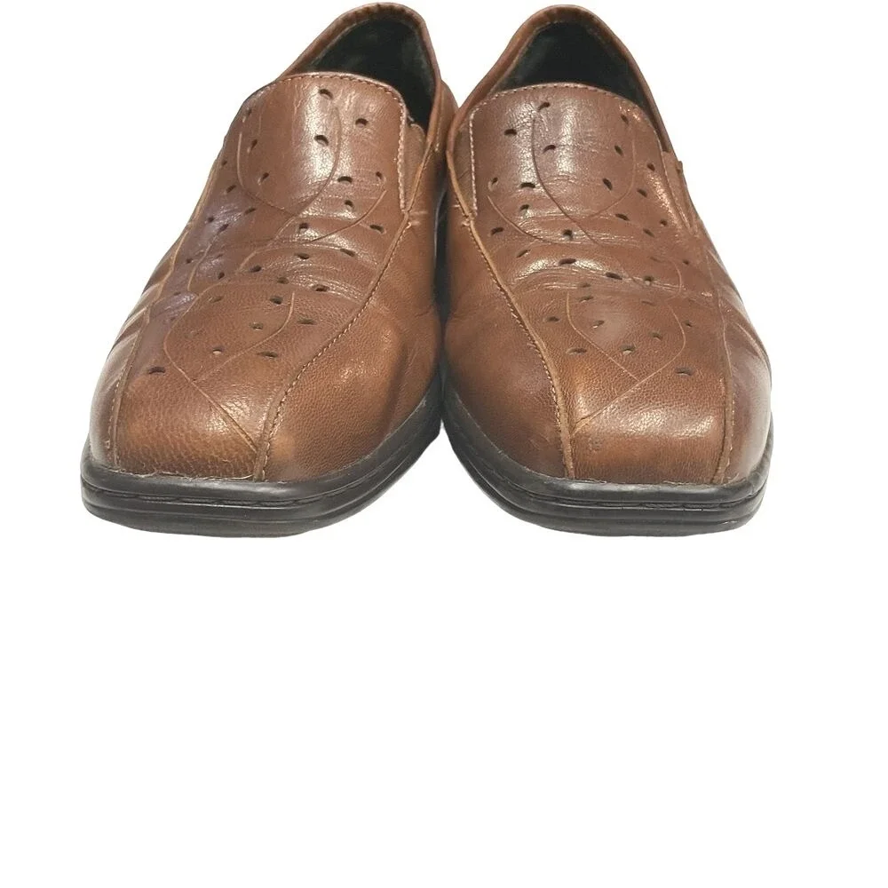 Aravon‎ Kiley Floral Cut Out Leather Loafers Slip on Shoes Brown Size 9.5 2A